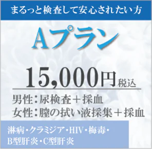 ブライダルチェックAプラン15000円男性or女性　淋病　クラミジア　HIV　梅毒　B型肝炎　C型肝炎